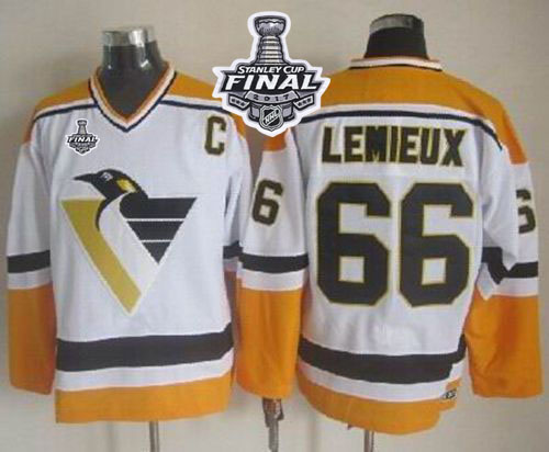Penguins #66 Mario Lemieux White Yellow CCM Throwback 2017 Stanley Cup Final Patch Stitched NHL Jersey Penguins #66 Mario Lemieux White Yellow CCM Throwback 2017 Stanley Cup Final Patch Stitched NHL Jersey