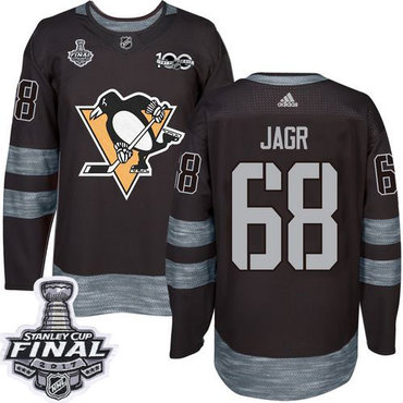 Penguins #68 Jaromir Jagr Black 1917-2017 100th Anniversary Stanley Cup Final Patch Stitched NHL Jersey