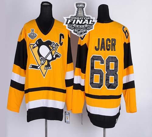 Penguins #68 Jaromir Jagr Yellow CCM Throwback 2016 Stanley Cup Final Patch Stitched NHL Jersey Penguins #68 Jaromir Jagr Yellow CCM Throwback 2016 Stanley Cup Final Patch Stitched NHL Jersey