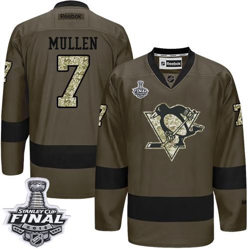 Penguins #7 Joe Mullen Green Salute to Service 2016 Stanley Cup Final Patch Stitched NHL Jersey