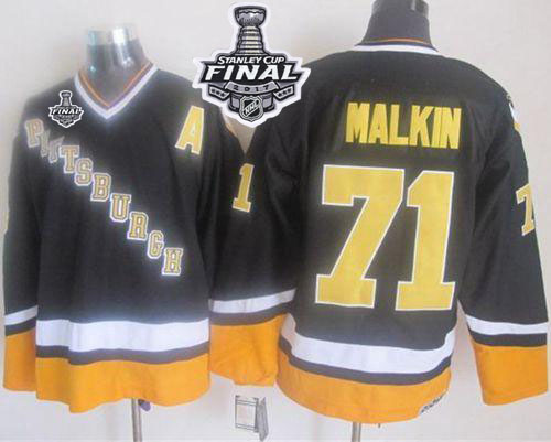 Penguins #71 Evgeni Malkin Black Yellow CCM Throwback 2017 Stanley Cup Final Patch Stitched NHL Jersey Penguins #71 Evgeni Malkin Black Yellow CCM Throwback 2017 Stanley Cup Final Patch Stitched NHL Jersey