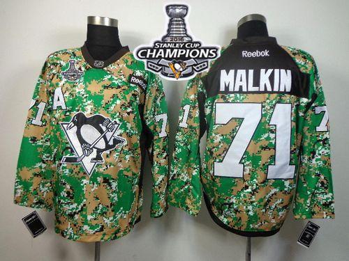 Penguins #71 Evgeni Malkin Camo Veterans Day Practice 2016 Stanley Cup Champions Stitched NHL Jersey
