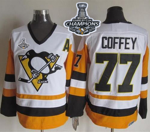 Penguins #77 Paul Coffey White Black CCM Throwback 2017 Stanley Cup Finals Champions Stitched NHL Jersey
