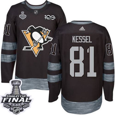 Penguins #81 Phil Kessel Black 1917-2017 100th Anniversary Stanley Cup Final Patch Stitched NHL Jersey