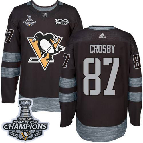 Penguins #87 Sidney Crosby Black 1917-2017 100th Anniversary Stanley Cup Finals Champions Stitched NHL Jersey