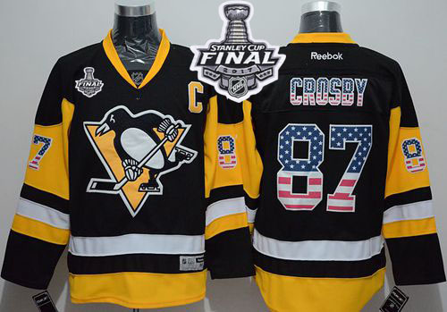 Penguins #87 Sidney Crosby Black Alternate USA Flag Fashion 2017 Stanley Cup Final Patch Stitched NHL Jersey