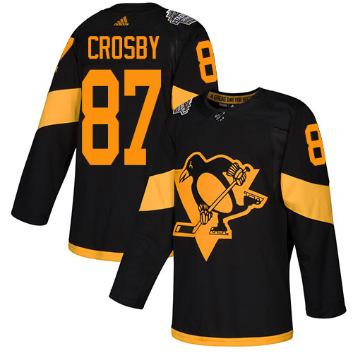 Penguins #87 Sidney Crosby Black Authentic 2019 Stadium Series Stitched Youth Hockey Jersey