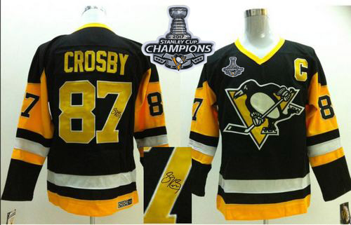 Penguins #87 Sidney Crosby Black CCM Throwback Autographed 2017 Stanley Cup Finals Champions Stitched NHL Jersey Penguins #87 Sidney Crosby Black CCM Throwback Autographed 2017 Stanley Cup Finals Champions Stitched NHL Jersey