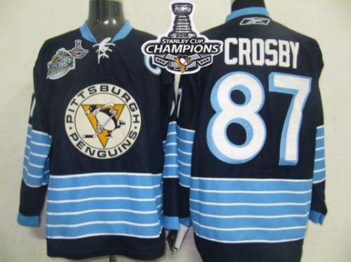 Penguins #87 Sidney Crosby Dark Blue 2011 Winter Classic Vintage 2016 Stanley Cup Champions Stitched NHL Jersey