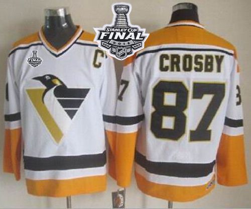 Penguins #87 Sidney Crosby White Yellow CCM Throwback 2016 Stanley Cup Final Patch Stitched NHL Jersey Penguins #87 Sidney Crosby White Yellow CCM Throwback 2016 Stanley Cup Final Patch Stitched NHL Jersey