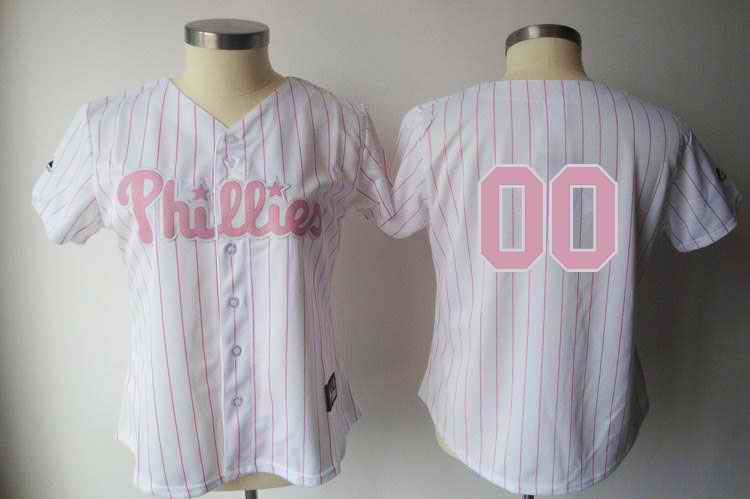 Philadelphia Phillies Blank White Pink Strip Women Custom Jerseys Philadelphia Phillies Blank White Pink Strip Women Custom Jerseys