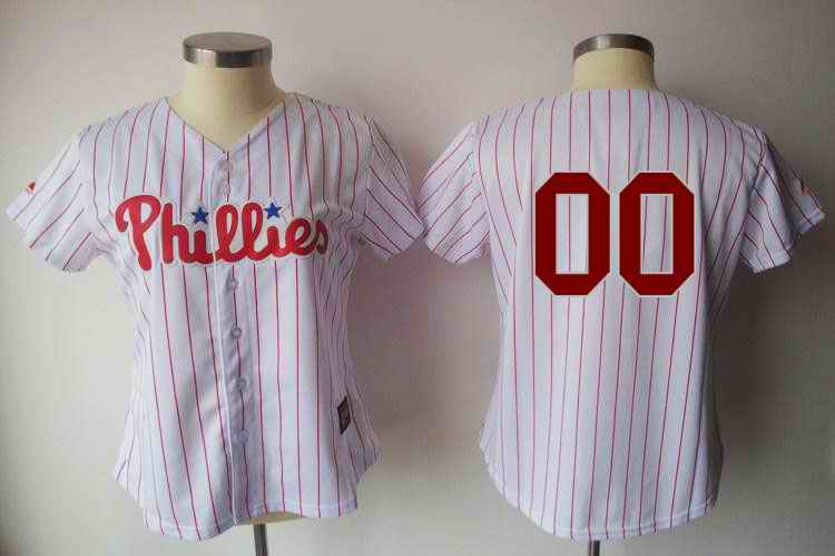 Philadelphia Phillies Blank White Red Strip Women Custom Jerseys Philadelphia Phillies Blank White Red Strip Women Custom Jerseys