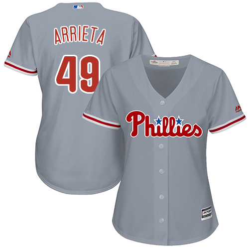 Phillies #49 Jake Arrieta Grey Road Women's Stitched MLB Jersey Phillies #49 Jake Arrieta Grey Road Women's Stitched MLB Jersey