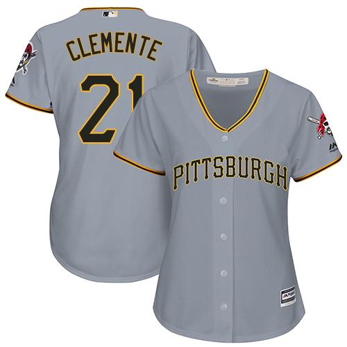 Pirates #21 Roberto Clemente Grey Road Women's Stitched MLB Jersey Pirates #21 Roberto Clemente Grey Road Women's Stitched MLB Jersey