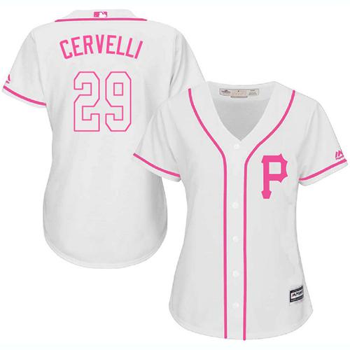 Pirates #29 Francisco Cervelli White Pink Fashion Women's Stitched MLB Jersey