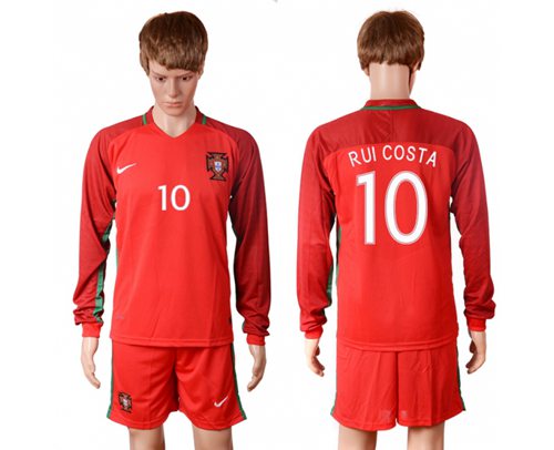 Portugal #10 Rui Costa Home Long Sleeves Soccer Country Jersey Portugal #10 Rui Costa Home Long Sleeves Soccer Country Jersey