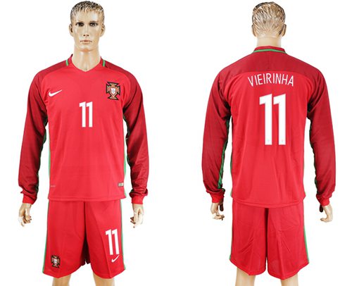 Portugal #11 Vierinha Home Long Sleeves Soccer Country Jersey Portugal #11 Vierinha Home Long Sleeves Soccer Country Jersey