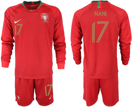 Portugal #17 Nani Home Long Sleeves Soccer Country Jersey Portugal #17 Nani Home Long Sleeves Soccer Country Jersey