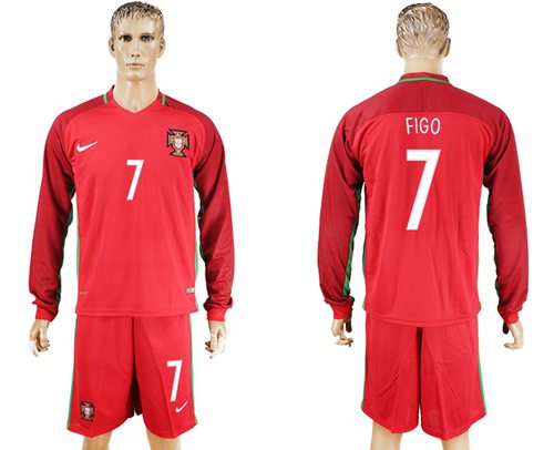 Portugal #7 Figo Home Long Sleeves Soccer Country Jersey Portugal #7 Figo Home Long Sleeves Soccer Country Jersey