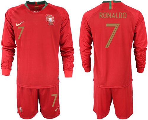 Portugal #7 Ronaldo Home Long Sleeves Soccer Country Jersey Portugal #7 Ronaldo Home Long Sleeves Soccer Country Jersey