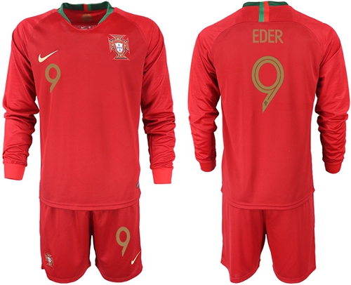 Portugal #9 Eder Home Long Sleeves Soccer Country Jersey Portugal #9 Eder Home Long Sleeves Soccer Country Jersey