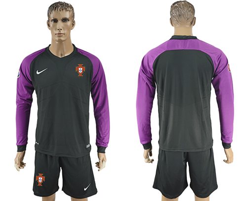 Portugal Blank Black Goalkeeper Long Sleeves Soccer Country Jersey Portugal Blank Black Goalkeeper Long Sleeves Soccer Country Jersey