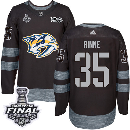 Predators #35 Pekka Rinne Black 1917-2017 100th Anniversary Stanley Cup Final Patch Stitched NHL Jersey