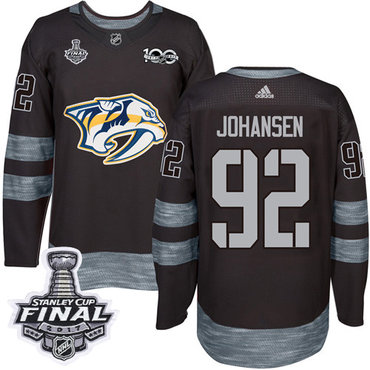 Predators #92 Ryan Johansen Black 1917-2017 100th Anniversary Stanley Cup Final Patch Stitched NHL Jersey