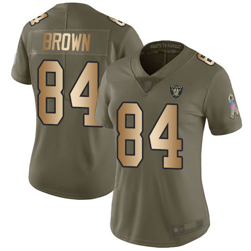 Raiders #84 Antonio Brown Olive Gold Women's Stitched Football Limited 2017 Salute to Service Jersey Raiders #84 Antonio Brown Olive Gold Women's Stitched Football Limited 2017 Salute to Service Jersey