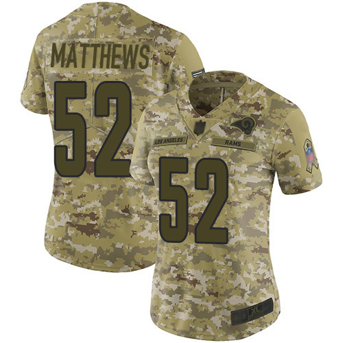 Rams #52 Clay Matthews Camo Women's Stitched Football Limited 2018 Salute to Service Jersey Rams #52 Clay Matthews Camo Women's Stitched Football Limited 2018 Salute to Service Jersey