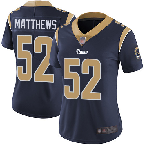 Rams #52 Clay Matthews Navy Blue Team Color Women's Stitched Football Vapor Untouchable Limited Jersey Rams #52 Clay Matthews Navy Blue Team Color Women's Stitched Football Vapor Untouchable Limited Jersey