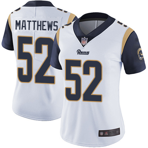 Rams #52 Clay Matthews White Women's Stitched Football Vapor Untouchable Limited Jersey Rams #52 Clay Matthews White Women's Stitched Football Vapor Untouchable Limited Jersey