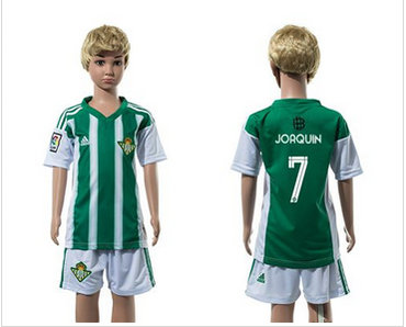Real Betis #7 Joaquin Home Kid Soccer Club Jersey