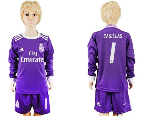Real Madrid #1 Casillas Away Long Sleeves Kid Soccer Club Jersey Real Madrid #1 Casillas Away Long Sleeves Kid Soccer Club Jersey