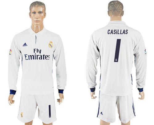Real Madrid #1 Casillas White Home Long Sleeve Soccer Club Jersey Real Madrid #1 Casillas White Home Long Sleeve Soccer Club Jersey