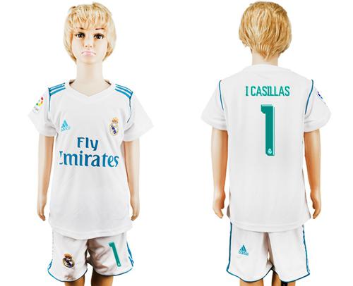 Real Madrid #1 I Casillas White Home Kid Soccer Club Jersey Real Madrid #1 I Casillas White Home Kid Soccer Club Jersey