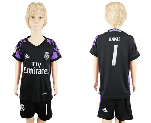 Real Madrid #1 Navas Black Kid Soccer Club Jersey Real Madrid #1 Navas Black Kid Soccer Club Jersey