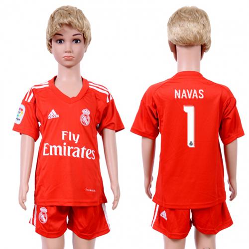 Real Madrid #1 Navas Red Goalkeeper Kid Soccer Club Jersey Real Madrid #1 Navas Red Goalkeeper Kid Soccer Club Jersey