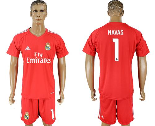Real Madrid #1 Navas Red Goalkeeper Soccer Club Jersey Real Madrid #1 Navas Red Goalkeeper Soccer Club Jersey