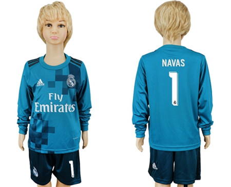 Real Madrid #1 Navas Sec Away Long Sleeves Kid Soccer Club Jersey Real Madrid #1 Navas Sec Away Long Sleeves Kid Soccer Club Jersey