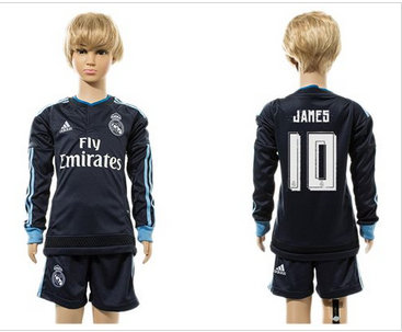 Real Madrid #10 James Navy Blue Long Sleeves Kid Soccer Club Jersey (2)