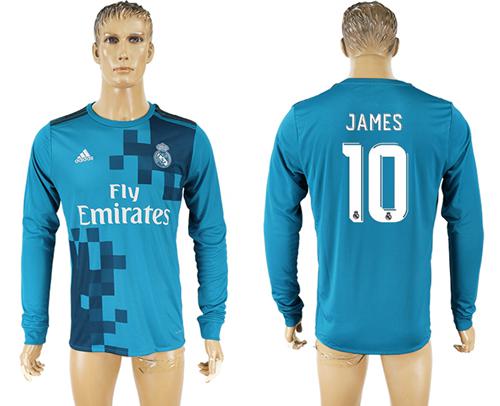 Real Madrid #10 James Sec Away Long Sleeves Soccer Club Jersey Real Madrid #10 James Sec Away Long Sleeves Soccer Club Jersey