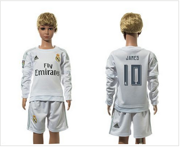 Real Madrid #10 James White Home Long Sleeves Kid Soccer Club Jersey Real Madrid #10 James White Home Long Sleeves Kid Soccer Club Jersey