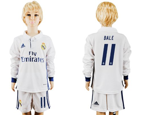 Real Madrid #11 Bale Home Long Sleeves Kid Soccer Club Jersey Real Madrid #11 Bale Home Long Sleeves Kid Soccer Club Jersey