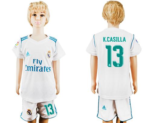 Real Madrid #13 K.Casilla White Home Kid Soccer Club Jersey Real Madrid #13 K.Casilla White Home Kid Soccer Club Jersey