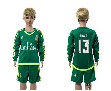 Real Madrid #13 Navas Green Long Sleeves Kid Soccer Club Jersey