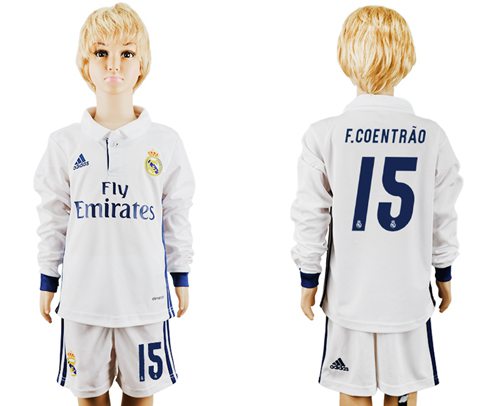 Real Madrid #15 F.Coentrao Home Long Sleeves Kid Soccer Club Jersey Real Madrid #15 F.Coentrao Home Long Sleeves Kid Soccer Club Jersey