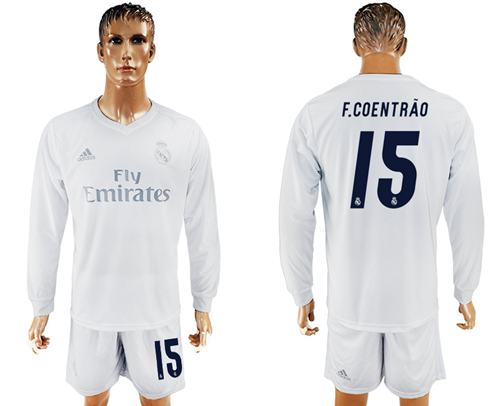 Real Madrid #15 F.Coentrao Marine Environmental Protection Home Long Sleeves Soccer Club Jersey Real Madrid #15 F.Coentrao Marine Environmental Protection Home Long Sleeves Soccer Club Jersey