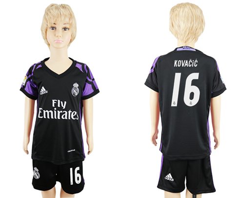 Real Madrid #16 Kovacic Black Kid Soccer Club Jersey Real Madrid #16 Kovacic Black Kid Soccer Club Jersey