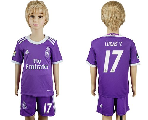 Real Madrid #17 Lucas V. Away Kid Soccer Club Jersey
